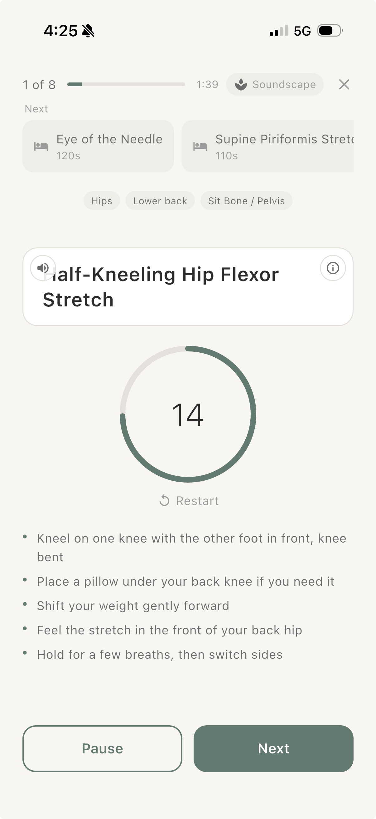 Guided movement with timer and coaching cues